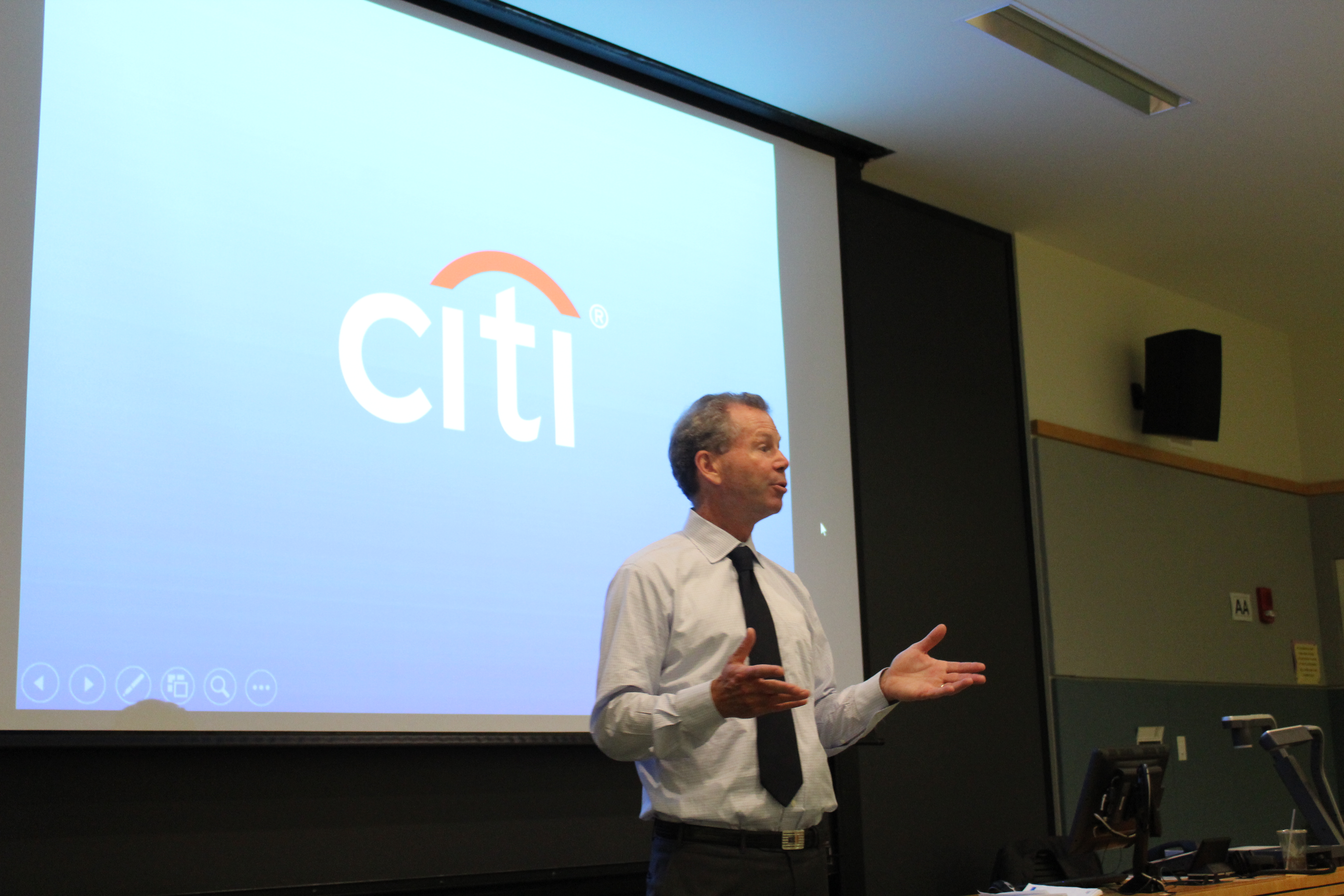 Shapleigh Smith of Citigroup speaking to the members of the Finance Society. 